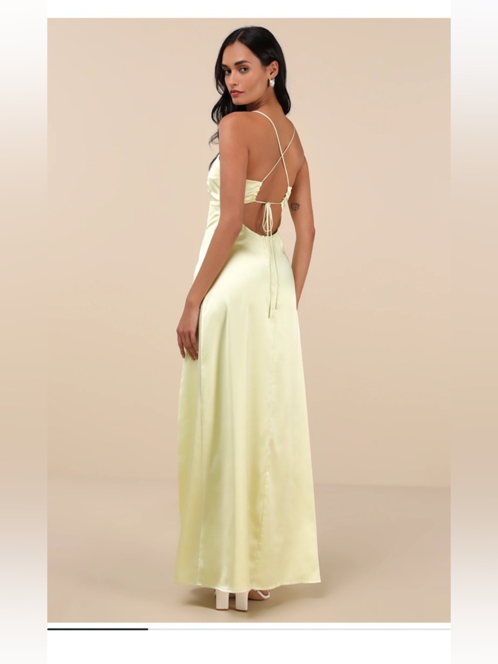 NWT Lulus Stunning Example Light Yellow Satin Backless Maxi Dress - Picture 5 of 8